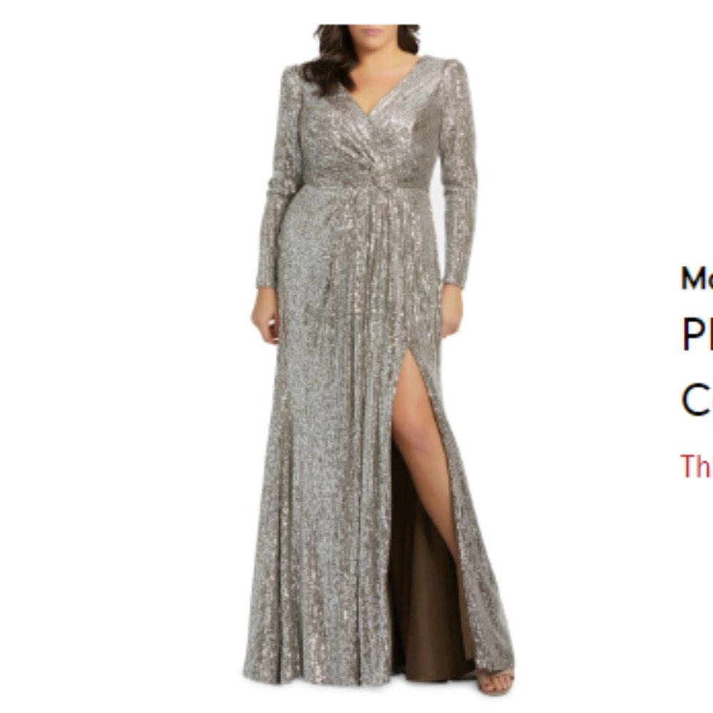 NWT Mac Duggal Long Sleeve V-neck Sequin Gown